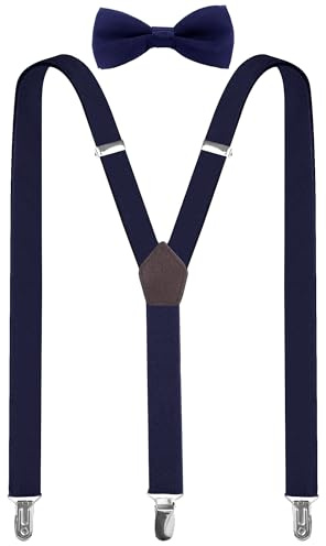 Sichtbare Jungen Hosenträger mit Fliege Set, einstellbar Y-Form für Kinder im Alter von 1-7 Jahren mit einer Körpergröße von 85-135 cm, perfekt für Einschulungsfeiern (Navy Blue)