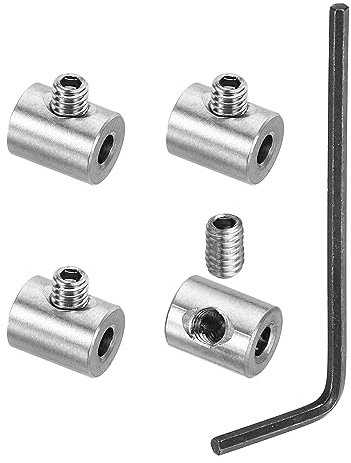 PATIKIL Abrazadera de Cable 3mm Agujero Alambre Cuerda Clips Juego 4uds 304 Inoxidable Acero Único Agujero Bloqueo Cable Abrazaderas Clip con M4 Hexagonal Tornillo Llave para Cable Plata
