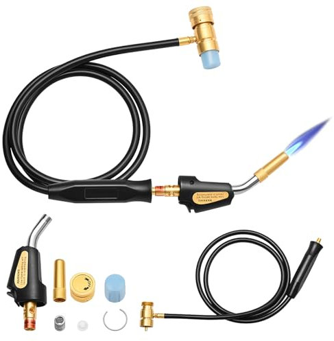 SenDeluz MAPP Gas Torch, Propane Torch Welding Blow Torch Brazing Torch Kit with 1.5m Hose Self Ignition Trigger Hose Torch Adjustable Flame Control for Soldering Cooking Plumbing Paint Removal