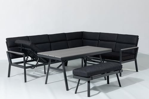 Gardissimo Hohe Dining Aluminium Lounge Nara Rechts grau, inklusive XL Bank und wasserabweisender Kissen