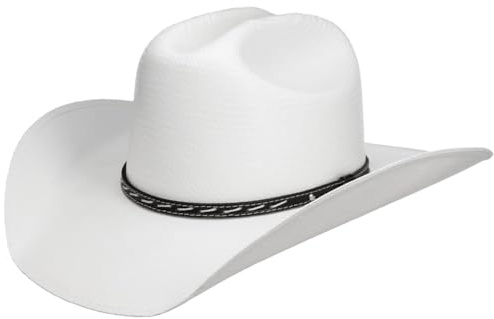 Stetson Vanlesco Western Toyo Strohhut Einfarbiger Cowboy Sonnenhut mit Ledergarniturband UV-Schutz 40 Made in Mexico Unisex Frühjahr/Sommer weiß XL (60-61 cm)