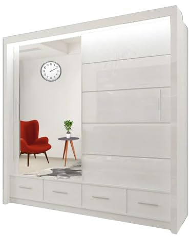 ZIUSA Wardrobe - High Gloss Sliding Doors Wardrobe (White, 208 CM)