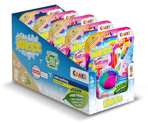 INKEE Galupy Unicorn 5er Pack- 20 Badebomben Mädchen mit Kaugummiduft & Jojobaöl, Badekugeln Kinder 4 Farben 20x 50g - Einhorn Geschenk Kinder