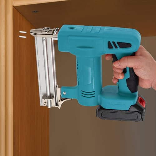 2-in-1 Nagelpistole, Elektrotacker mit Akku und Ladegerät, Akku Tacker Tackerpistole für das Laden von 10-32mm Geraden Nägeln und 16-25mm Hofnägeln Geeignet, Blau