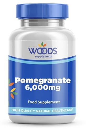 Pomegranate 6,000mg (180 Tablets) from Woods Supplements | Great Source of Natural Fibre, Iron and Vitamins A, C and E | 6,000mg of Dried Pomegranate in Every Tablet | Natural antioxidant