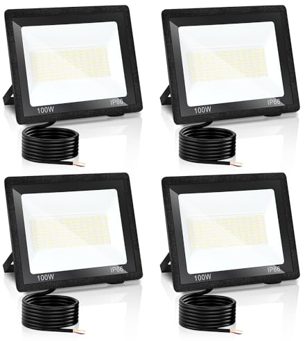 Izrielar 4er 100W LED Strahler Außen Innen, Superhell LED Scheinwerfer, LED Fluter, 3 Einstellbare Farbtemperatur, IP66 Flutlicht Außenstrahler für Garten Garage Sportplatz Hof