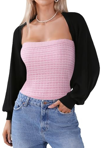 Totatuit Bolero Cárdigan corto festivo para mujer Cárdigan elegante con frente abierto Bolero Manga larga Chaqueta ligera Boleros Chaqueta bolero Negro L