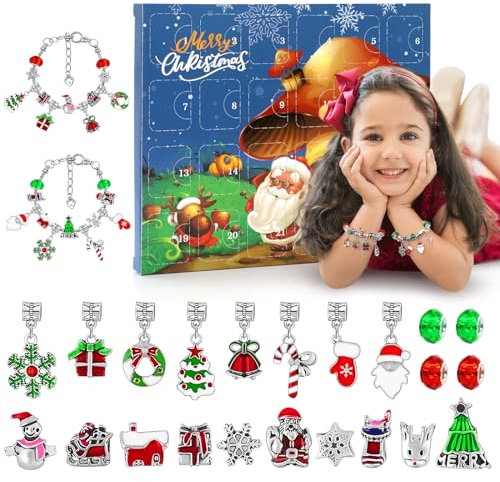 JIJI&CUI 2025 Advent Calendar for Girls 3-9 Year Old | 24 Days DIY Jewelry Kit with Surprise Charms | Christmas Countdown Gifts, Birthday Holiday Presents for Kids