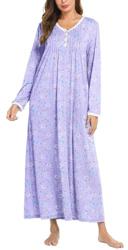 Ekouaer Chemise De Nuit Femme Manches Longues Chemise De Nuit Longue Hiver Chemise De Nuit Col en V Chemise De Nuit Chemise De Nuit Robe De Maison Grandes Tailles