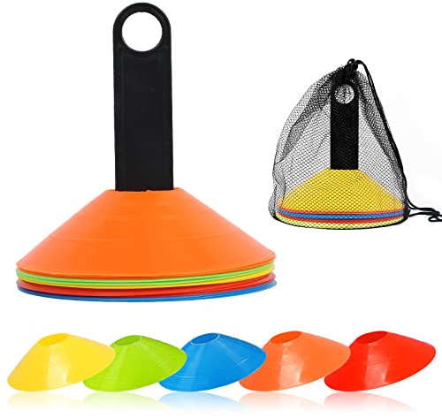 Zythrem 15Pcs Football Cones Football Training Cones Sports Cones Marker Disc Cones with Carry Bag and Holder Football Training Equipment Kids Space Marker Cones for Sports Games Home Fitness