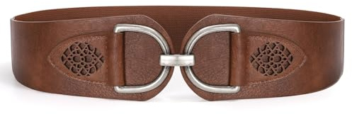 VONMELLI Vintage Gürtel für Damen Dehnbar Breiter Taillengürtel mit Dicker Schnalle Elastischer Breiter Gürtel für Kleider und Mäntel Kaffee Passform Taillenumfang 74-84cm