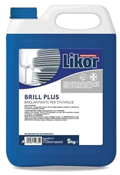 Brillantante Lavastoviglie Brill Plus fusto tanica da 5 lt, detergente per uso professionale elimina calcare delle Lavastoviglie adatto bar, risotranti e hotel