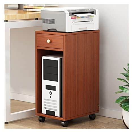Soporte de monitor ajustable Soporte de torre for PC con almacenamiento, soporte for CPU rodante de madera de 2 niveles con cajón, soporte for caja de PC con carrito de impresora móvil for oficina en