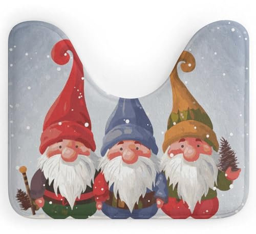 WC-Vorleger mit Weihnachts-Zwergen, U-förmig, weicher Korallensamt, Badezimmerteppich, rutschfeste Bodenmatte, wasserabsorbierend, WC-Vorleger, niedliche Badewannenteppiche, maschinenwaschbar