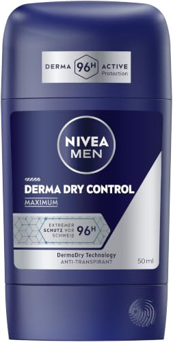 NIVEA MEN Derma Dry Control Deodorant Stick, deodorant för 96 h extremt skydd mot svett och lukt, antiperspirant med DermaDry Technology (50 ml)