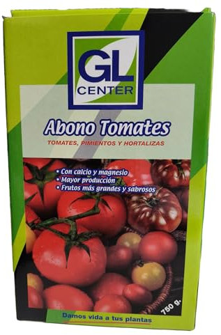 Abono para tomates, pimientos y hortalizas 750g - GL Center. Con calcio y magnesio. Mayor producción. Frutos mas grandes y sabrosos. Listo para usar. Formato granulado