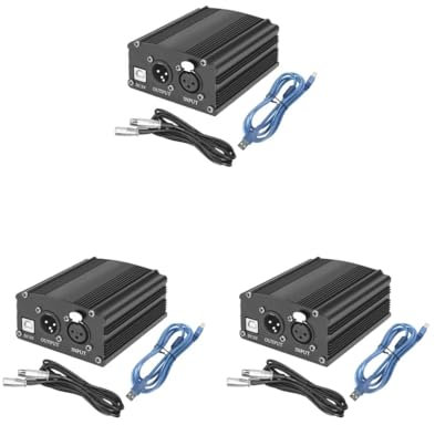 Tityvirnix 3 set 48V Phantom Power Supply with XLR 3 Pin Microphone Cable for Mic Black