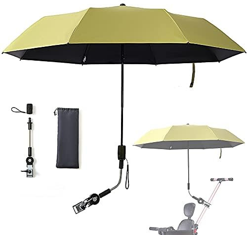 Nakazawa Kinderwagen-Regenschirm, UV-Schutz, mit Regenschirm-Clip-Befestigungsvorrichtung, UPF 90+, UV-Schutz, Kinderwagen-Sonnenschirm (gelblich-grün)