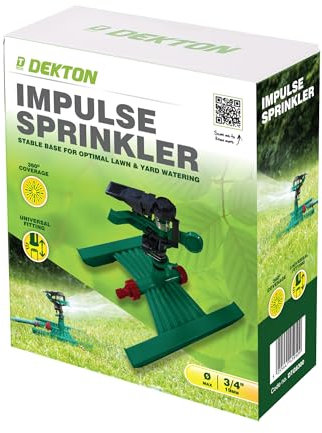 DEKTON Irrigatore a impulsi, copertura a cerchio completo/parziale regolabile, base in metallo resistente, portata fino a 20 m, design a risparmio idrico, ideale per l'irrigazione del prato e del