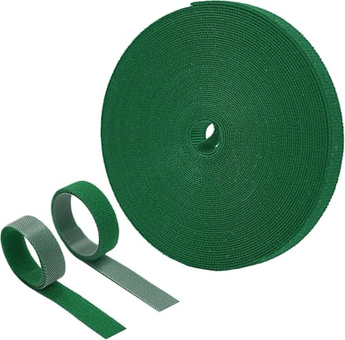 honzhaoyu Pflanzenbinder Klettband 30 m x 12 mm, Wiederverwendbar & Wetterfest, Zuschneidbares Pflanzenband für Tomaten, Gurken, Rankhilfe, Kletterpflanzen & Gewächshaus, Dunkelgrün
