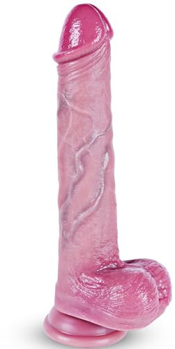 Consolador realista de silicona de doble densidad de 23 cm con potente ventosa para estimular el punto G vaginal. Consolador natural y realista. Juguete sexual para adultos