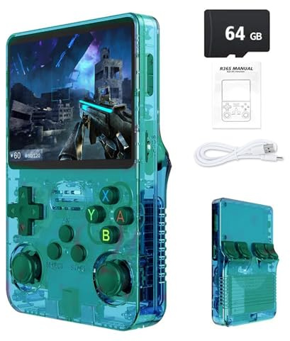 R36S Retro Handheld Game Console with 3.5 IPS Display, 64/128GB and 21,000+ Classic Games, Open Source Linux System, Screen Portable Pocket Video Player (Green-64G)