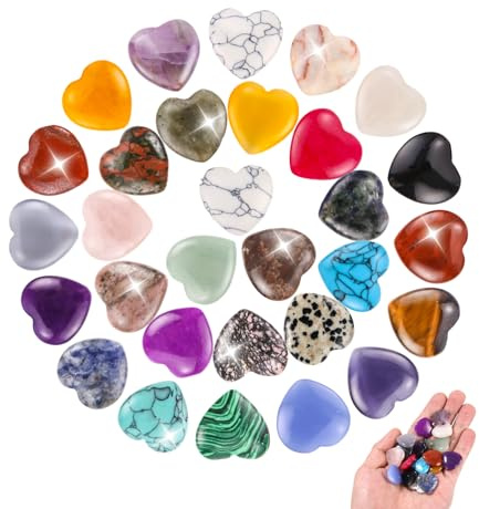 30 pezzi portafortuna cristalli colorati a forma di cuore set di pietre curative per bambini, pietre decorative a forma di cuore Ametista Quarzo rosa Pietre curative, Pietra di San Valentino a forma