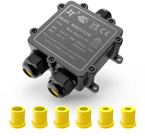 IP68 Wasserdichte Kabelanschlussdose, Verbindungsbox Abzweigdose für Kabel mit 4-8 mm Durchmesser, Erdkabel Verteilerdose Elektrischer Außenverteilerdose für Garten, Dach, Boden, Schwarz