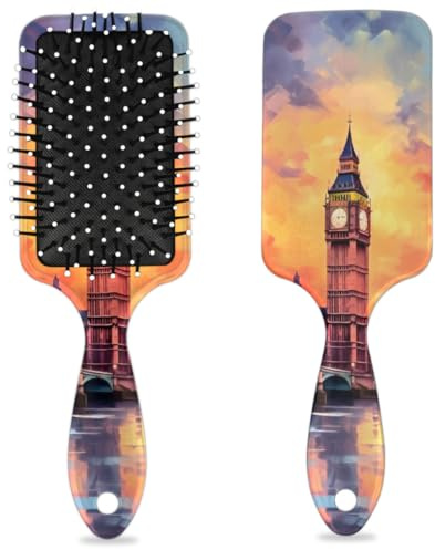 Entwirrende Haarbürste für Damen und Herren, flexible weiche Borsten, Paddelbürste (Watercolor London Bridge)
