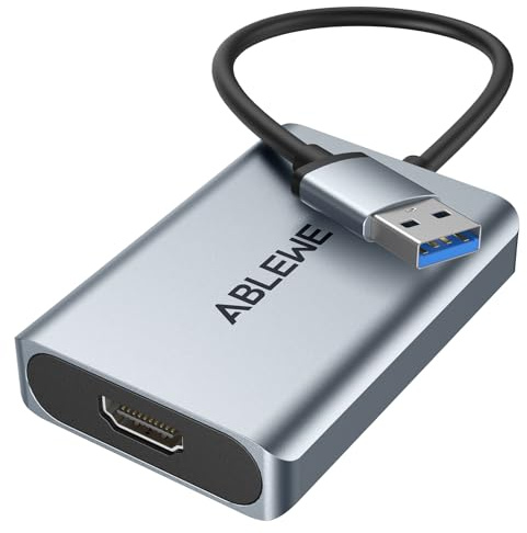 ABLEWE USB zu HDMI Adapter, Upgraded Aluminium HDMI zu USB 3.0 Audio Video Grafik Konverter Kabel für PC Laptop Monitor Projektor TV, 2.0-auf-Adapter Mac OS, Windows 10/8.1/8/7