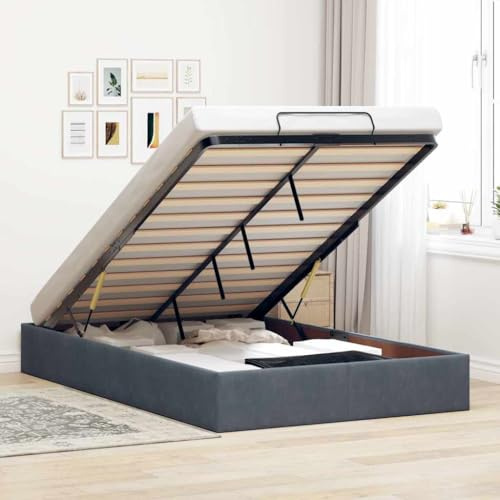 ACAGALA Polsterbett mit Bettkasten 120x200 cm, Einzelbett mit Stauraum, Bettgestell mit Lattenrost, Bettrahmen ohne Matratze, Boxspringbett für Schlafzimmer, Gästezimmer, Samt, Dunkelgrau
