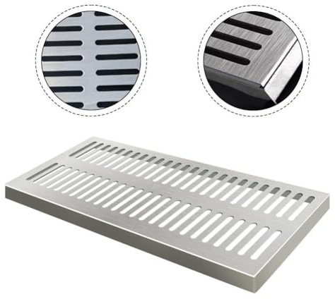 Eawfgtuw Edelstahl-Abflussgitter für den Außenbereich, rechteckig, mit Rahmen, rutschfest, gebürstete Oberfläche, für Terrassen, Gärten, Gehwege, Pools, schneller Wasserfluss, 200 x 300 x 20 x 2 mm