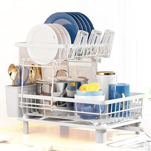 ATEK 2 Tier Dish Drying Rack with Rotating Drain Spout Kitchen Drainer