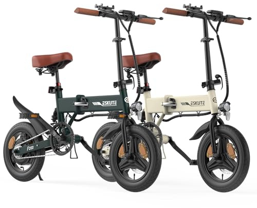 ESKUTE E Bike Herren F200, 14 Zoll Klapprad Elektrofahrrad, 36V 7.8Ah Akku Lange Reichweite bis 50KM, Mini Faltbike, Leichtes E-Bike für Städtische Pendler, Cremeweiß x 1 & Dunkelgrün x 1