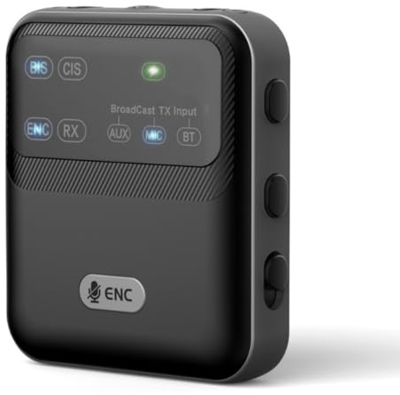 PUSOKEI Ricevitore e Trasmettitore Bluetooth 6.0, Ricevitore e Trasmettitore Audio Wireless con Funzione Broadcast TX/R X, Ingresso Aux/Mic/BT, Adattatore Wireless con Clip per TV,