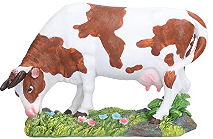 Respicefinem Figurine de Vache Marron et Blanche en résine, Sculpture Animale, décoration de Jardin, Maison, Style Ferme, Utilisation intérieure et extérieure, détails fabriqués (Vache courbée)