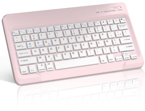 FOGARI Clavier Tablette Bluetooth 12 Pouces - AZERTY Français Clavier Léger Fin Keyboard pour iPad Pro Samsung Galaxy Redmi/XiaomiPad HuaweiPad HonorPad Fire HD, pour Android/iOS/Fire OS,Rose