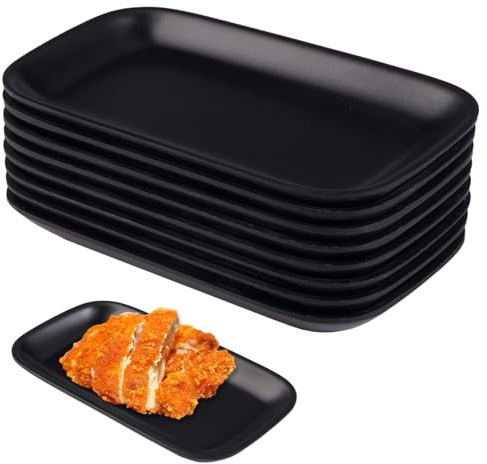 8 Stück Klein Servierteller, 15.5 x 8.8 x 2 cm Teller Rechteckig Schwarz Matt Wiederverwendbar Frühstücksteller Teller Rechteckig Länglich Dessert für Snacks, Desserts, Kleinen Beilagen, Sushi, Grill | Wiederverwendbar, Länglich, Für Snacks, Desserts, Beilagen, Sushi, Grill