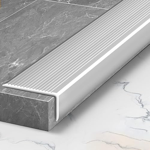 Treppenkantenprofil Aluminium L-Profil Anti-Rutsch für Fliesenstufen, Treppenkantenschutz 2x135cm, Kantenschutz-/Abschlussleiste Wasserdicht, Feuchtigkeits- & Oxidationsbeständig