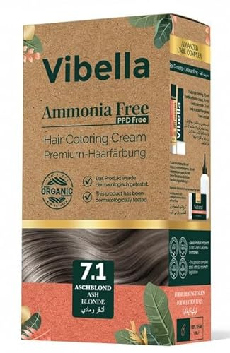 Vibella Haarfärbecreme Nr. 7.1 Aschblond – Premium-Haarfärbung ohne Ammoniak, Strahlende Farbbrillanz & zuverlässige Grauabdeckung, Mit Pflegeölen & Keratin
