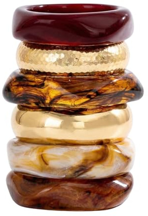 Chunky Armreif Set Damen 6 Breite Statement Armbänder Gold Tortoise Optik Modische Bangle Harz Look Boho Schmuck Accessoire Handgefertigte Armbänder Geschenk Frauen Armreifen Chunky Schmuck