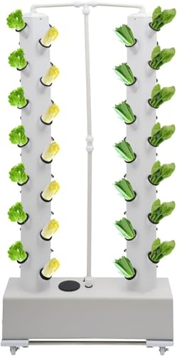 Hydrokultur-Set, vertikal, Hydrokultur-System, 56 Löcher, 30 l, Wassertank, Regale mit Rollen und Wasserpumpe, für Anbau von Tomaten, Gurken, Erdbeeren, Paprika