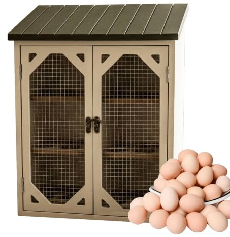 Cabina para huevos estilo granja, soporte para huevos de mostrador, armario de almacenamiento de huevo con diseño de gallinero en miniatura con puertas de malla, decoración decorativa para la cocina