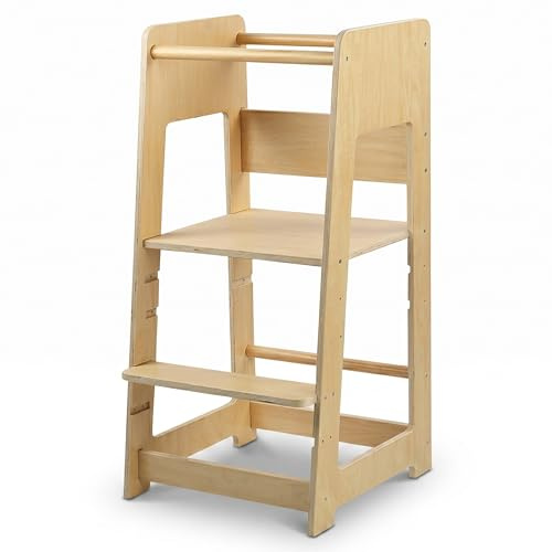Relaxdays Torre de aprendizaje regulable, antivuelco, 90x44x44 cm, torre cocina para niños, color natural