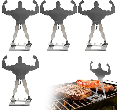 MIGIFTDY 4 Stück Grillwursthalter Stehender Mann, 304 Edelstahl Witzige Grill Gadgets Grill Geschenke für Männer, Wurst Grillständer für Outdoor Camping Garten BBQ, Hot Dog & Bratwurst Halter