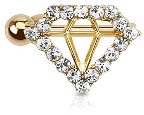 Bungsa OHRKLEMME Ear Cuff im DIAMANT Design gold - mit KRISTALLEN Ohrstecker goldfarben - für Damen, Frauen, Kinder & Herren - Ohrschmuck Klemme mit klaren Steinen