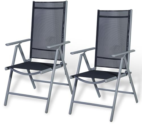 CCLIFE Gartenstühle 2er Set Hochlehner klappbar 7-Fach 150 kg Hellgrau | 2 klappbare Hochlehner mit 7-fach verstellbarer Rückenlehne, bis 150 kg belastbar für Garten, Balkon, Terrasse und Camping