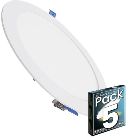 LED ATOMANT Confezione da 5 Pannello LED Downlight da Incasso Rotondo Piato 225mm 20W, Colore Bianco Caldo (3000K), 1800 Lumen, Driver incluso