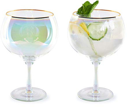 Root7 Gin Glasses | Hand - Blown, Rainbow Tinted Gin Glass | Gift Boxed | Beautiful Cocktail Glasses, Perfect Gin Gift for Women, Copa de Balon Glasses Set of 2, 750 ml