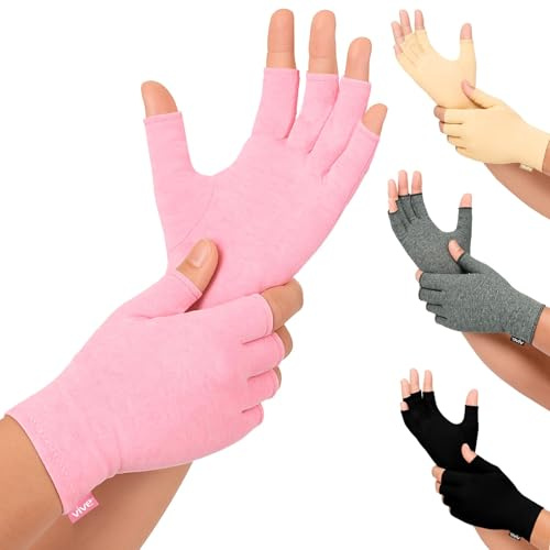 Vive Guantes de compresión de manos rosados para artritis, ajuste cómodo para hombres y mujeres, dedo abierto para reumatoides, osteoartritis y dolor de escritura por computadora, soporte del túnel